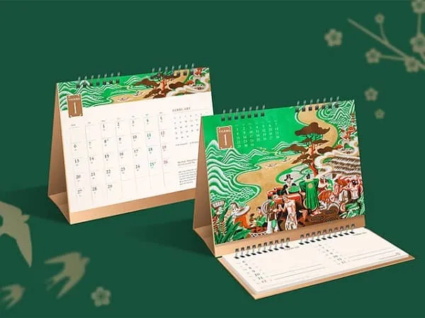 Mẫu lịch để bàn chữ M màu xanh lá