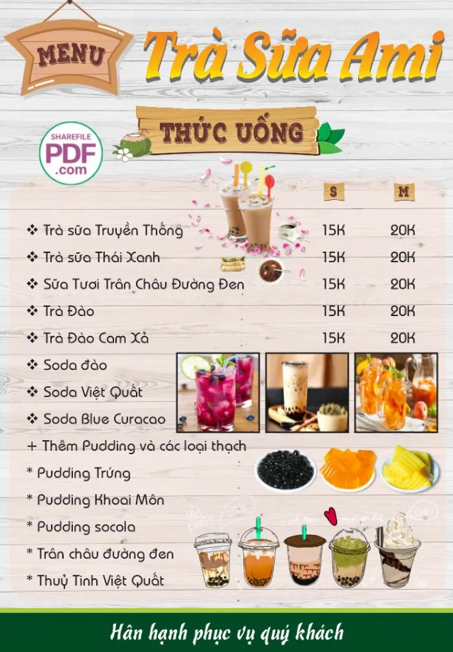 Mẫu menu 1 tờ