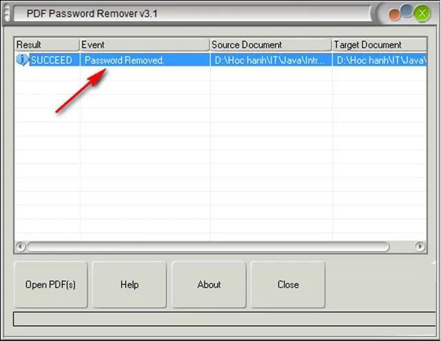 Thông báo phá khóa thành công