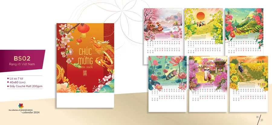 với lịch treo tường 7 tờ