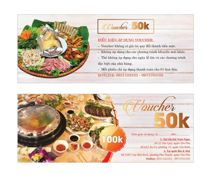 Voucher nhà hàng trị giá 50K