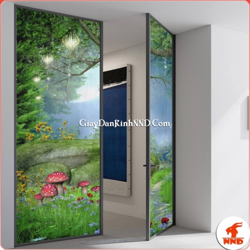 Tranh dán kính 3D nghệ thuật trang trí cho cửa ra vào 2 cánh