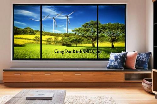 Tranh phong cảnh dán cửa kính phòng khách đẹp